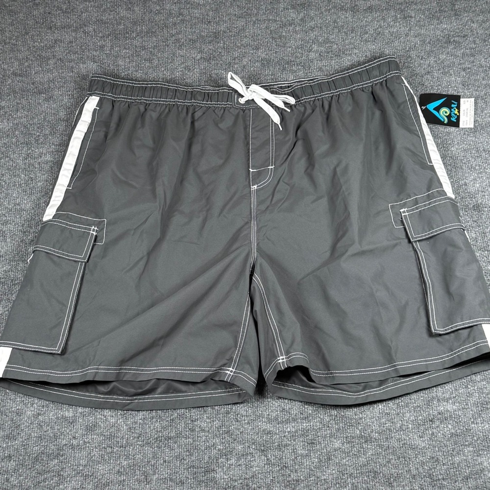 Men's Quick Dry 4X Charcoal Gray Cargo Swim Trunks Board Shorts UPF 50+ Surf